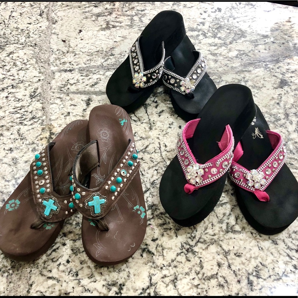 Bundle of 3 Montana West Bling Flipflop Pairs